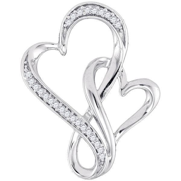 Diamond Double Linked Heart Pendant 1/10 Cttw Sterling Silver