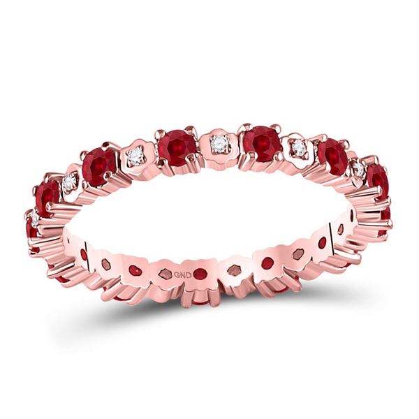 Ruby Diamond Eternity Stackable Band Ring 1 Cttw 10kt Rose Gold