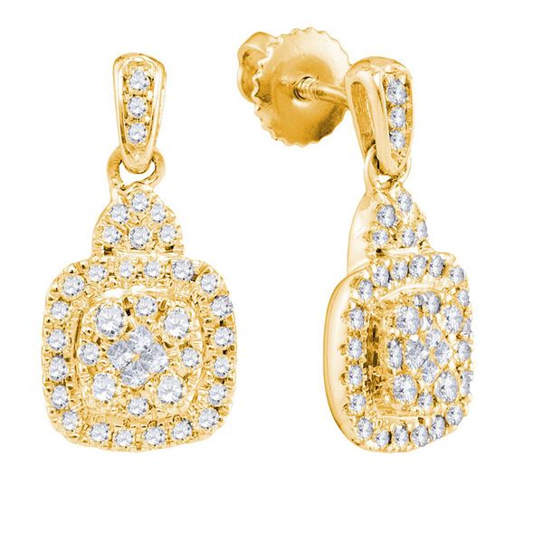 Princess Diamond Square Dangle Earrings 1/2 Cttw 14kt Yellow Gold