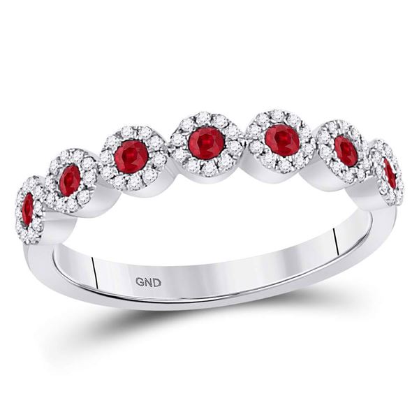 Ruby Circle Stackable Band Ring 1/2 Cttw 10kt White Gold