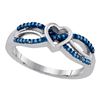 Image 1 : Blue Color Enhanced Diamond Double Row Heart Ring 1/10 Cttw Sterling Silver