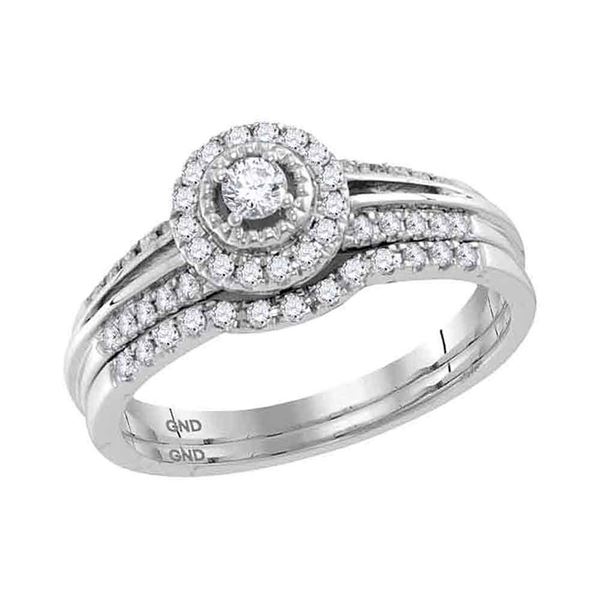 Diamond Halo Bridal Wedding Ring Band Set 1/3 Cttw 10kt White Gold