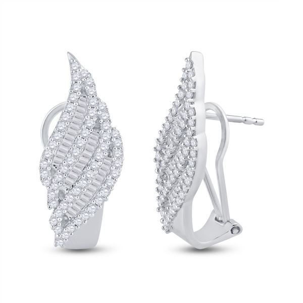 Diamond French-Clip Hoop Earrings 1-1/3 Cttw 14kt White Gold