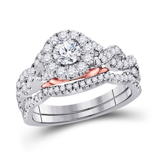 Diamond Bridal Wedding Ring Band Set 1 Cttw 14kt Two-tone Gold