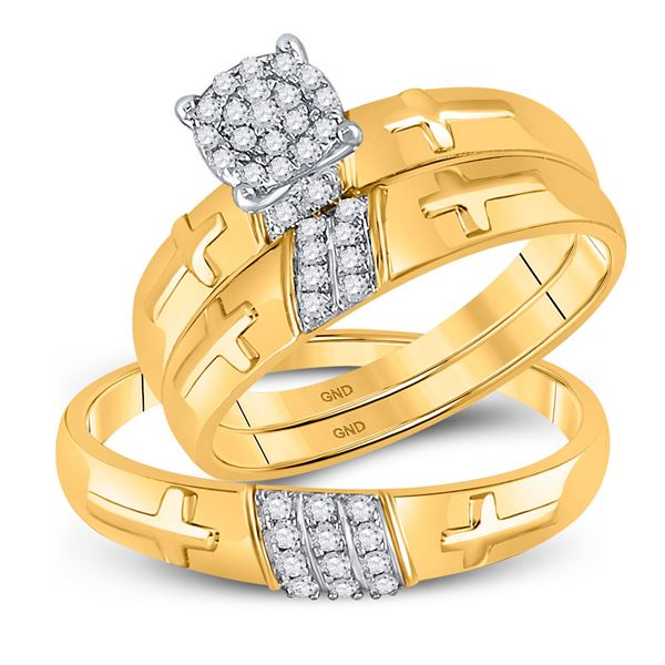 His Hers Diamond Cross Matching Wedding Set 1/4 Cttw 10kt Yellow Gold