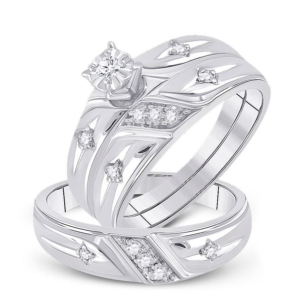Sterling Silver His Hers Diamond Cross Matching Wedding Set 1/5 Cttw Sterling Silver