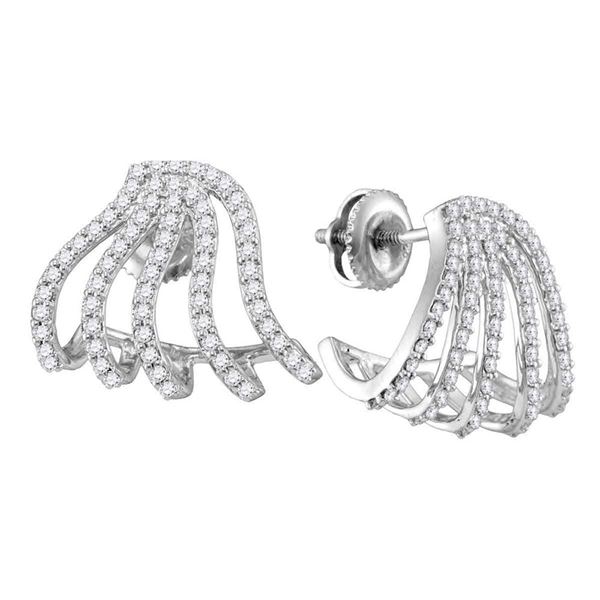 Diamond Lobe Half Hoop Earrings 5/8 Cttw 10kt White Gold