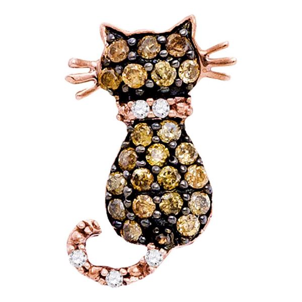 Kitty Cat Feline Pendant 1/3 Cttw 10k Rose Gold
