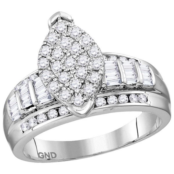Sterling Silver Diamond Oval Cluster Bridal Wedding Engagement Ring 1 Cttw Sterling Silver