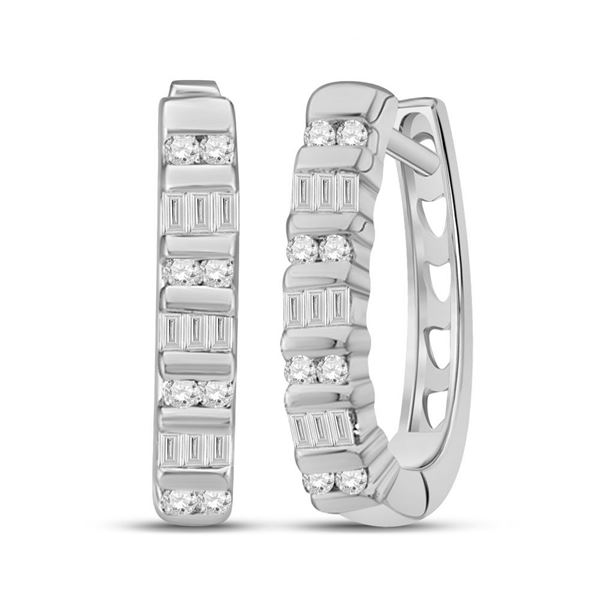 Diamond Hoop Earrings 1/3 Cttw 14kt White Gold