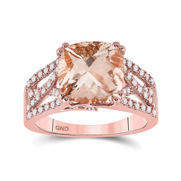Cushion Morganite Diamond Solitaire Ring 4 Cttw 14kt Rose Gold