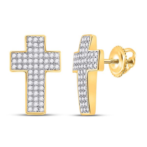 Mens Diamond Cross Earrings 1/2 Cttw 10kt Yellow Gold