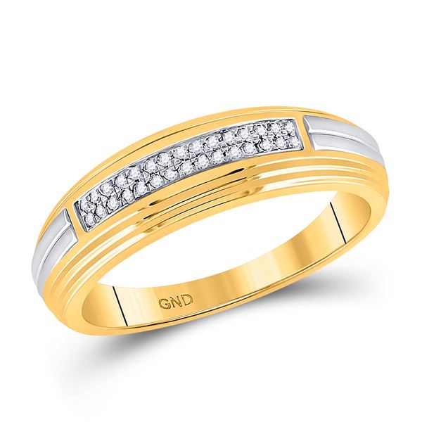 Mens Diamond Double Row Wedding Band 1/10 Cttw 10kt Yellow Two-tone Gold