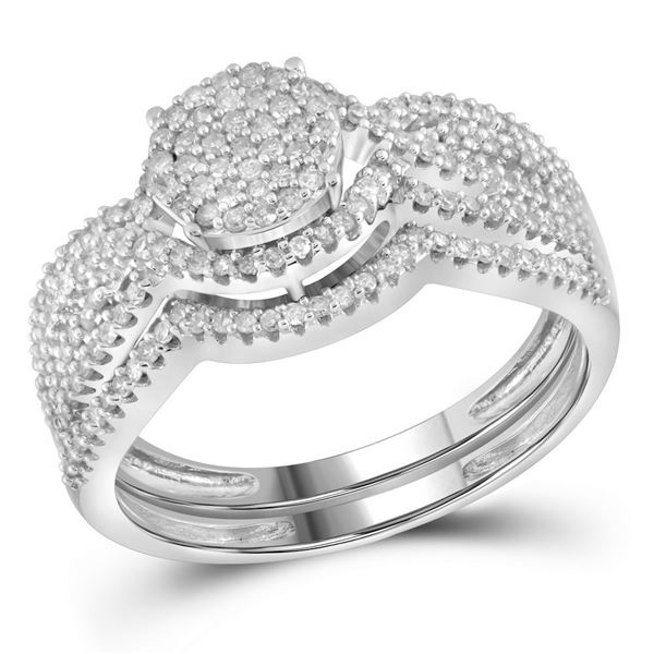 Diamond Cluster Bridal Wedding Ring Band Set 1/2 Cttw 10k White Gold