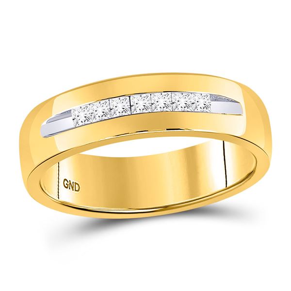 Mens Princess Diamond Wedding Band Ring 1/4 Cttw 14kt Yellow Gold