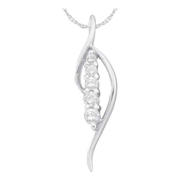 Prong-set Diamond Journey Drop Pendant 1/5 Cttw 14kt White Gold