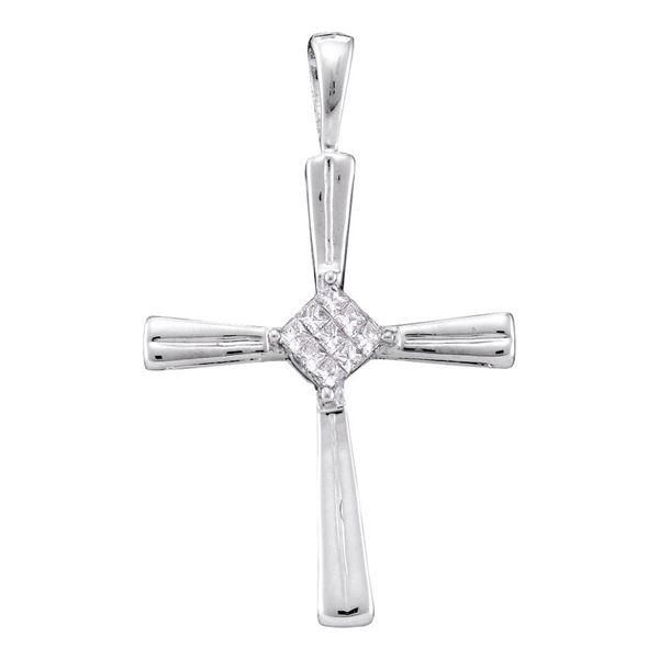 Princess Diamond Cross Pendant 1/10 Cttw 14kt White Gold