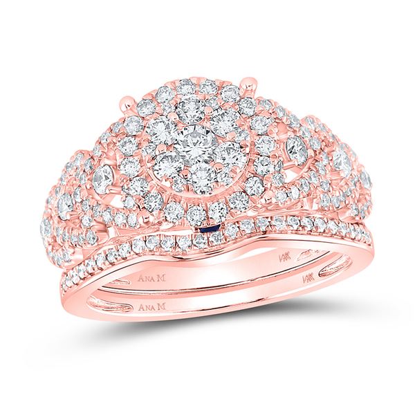 Diamond Bridal Wedding Ring Band Set 1 Cttw 14kt Rose Gold