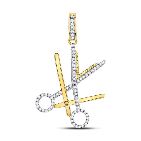 Mens Diamond Barber Scissors Charm Pendant 1/2 Cttw 10kt Yellow Gold