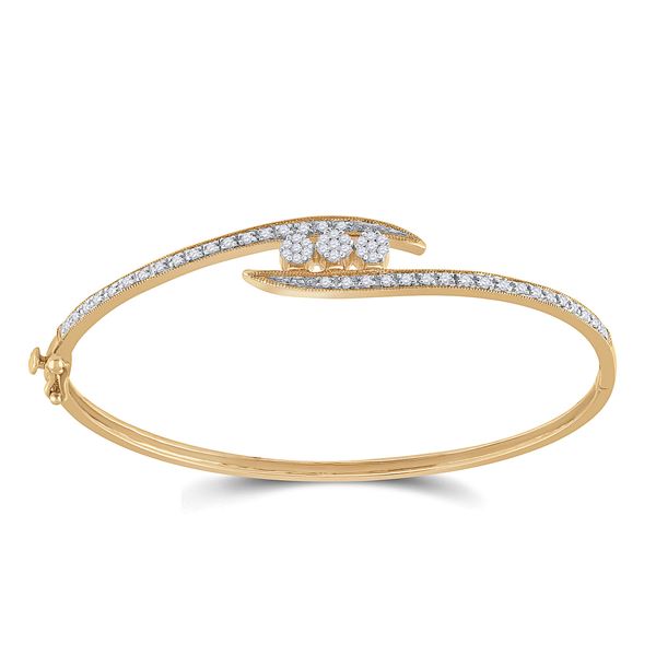 Diamond Cluster Bangle Bracelet 1/2 Cttw 14kt Yellow Gold