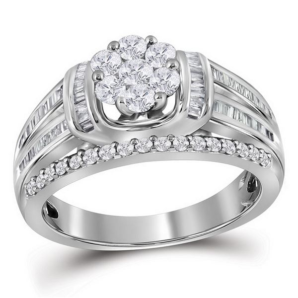 Diamond Cluster Bridal Wedding Engagement Ring 1 Cttw 10kt White Gold