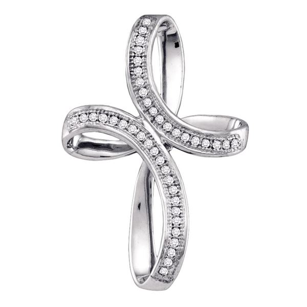 Diamond Oval Cross Pendant 1/8 Cttw 10kt White Gold