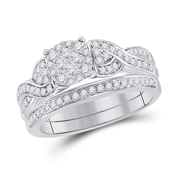 Princess Diamond Bridal Wedding Ring Band Set 5/8 Cttw 14kt White Gold