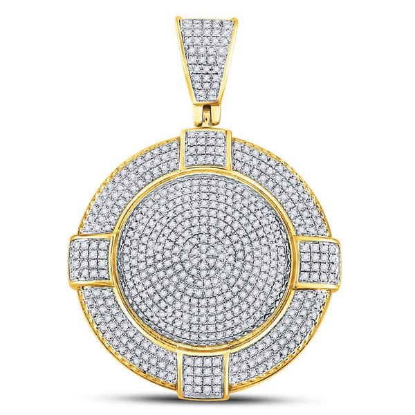 Mens Diamond Circle Frame Medallion Charm Pendant 7/8 Cttw 10kt Yellow Gold