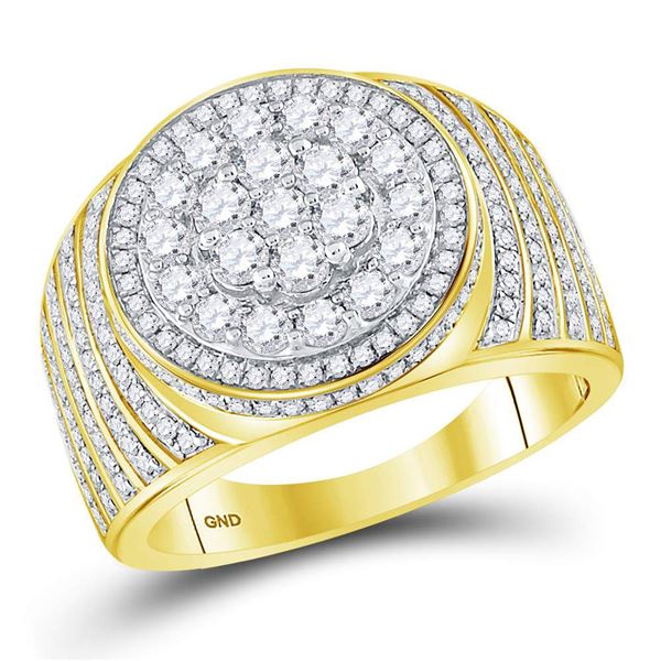 Mens Diamond Circle Flower Cluster Ring 2 Cttw 10kt Yellow Gold