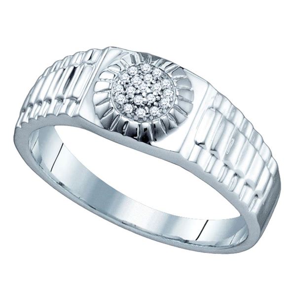 Sterling Silver Mens Diamond Cluster Ribbed Ring 1/20 Cttw Sterling Silver