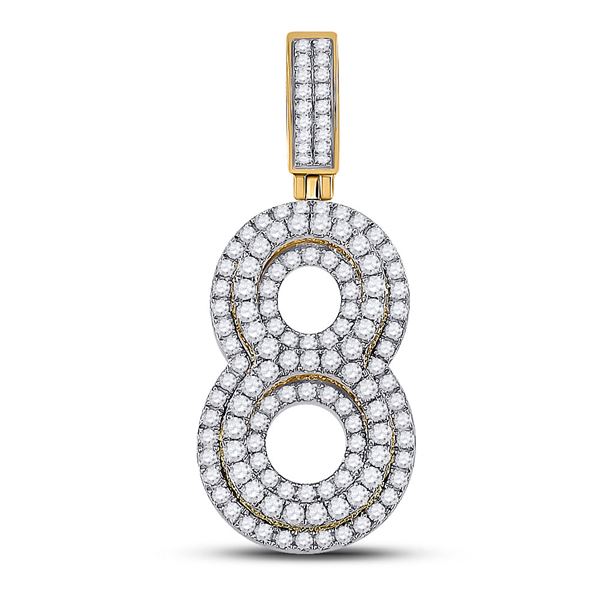 Mens Diamond Number 8 Charm Pendant 1-5/8 Cttw 10kt Yellow Gold