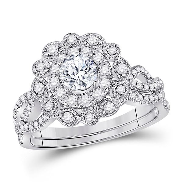 Diamond Bridal Wedding Ring Band Set 1 Cttw 14kt White Gold