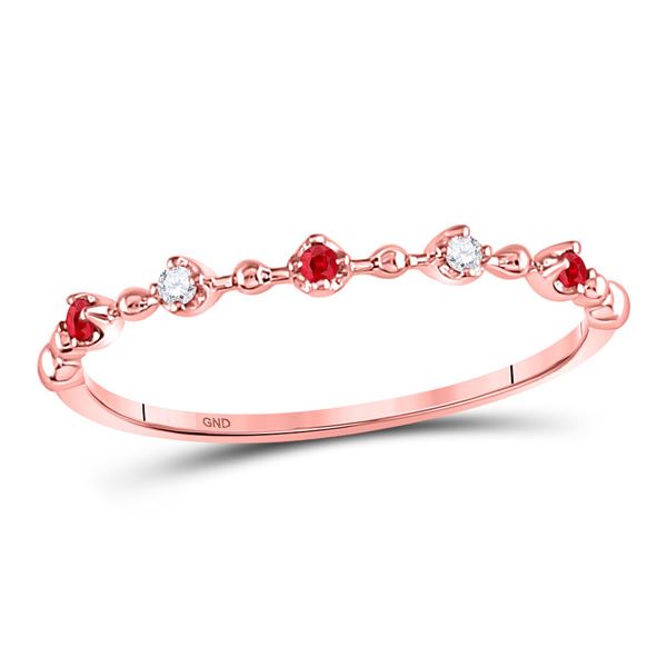 Ruby Diamond Beaded Stackable Band Ring 1/20 Cttw 10kt Rose Gold