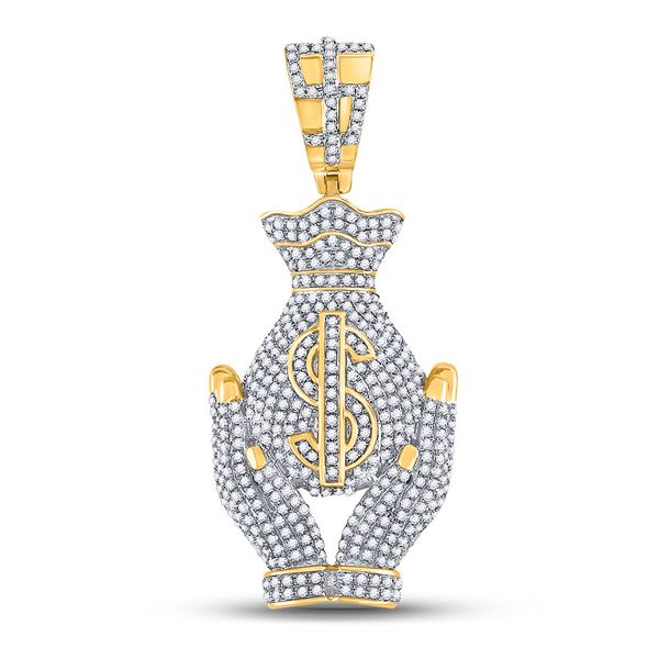 Mens Diamond Money Bag Hands Charm Pendant 1-1/3 Cttw 10kt Yellow Gold