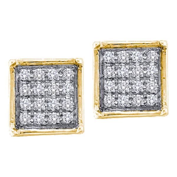 Diamond Square Cluster Earrings 1/20 Cttw 10kt Yellow Gold