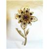 Image 1 : Gold Tone Flower Pin with Red Glass Stones #1913938