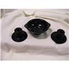 Black Pottery 2 Candle Sticks and Bowl #1914039