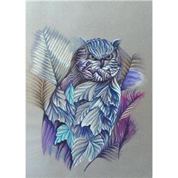 Contemporary Art Original Drawing Leaves Owl #1918633