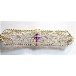Antique Amethyst 10K Filigree Bar Pin  #1918637