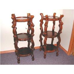 Great Pair Of 3 Tier Teak Wood Pedestals #1937371