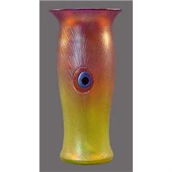 Czech Bohemian Peacock Feather Art Glass Vase  #1937399