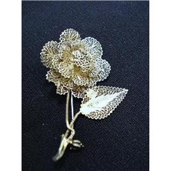 FINEST SILVER FILIGREE BROOCH-ROSE-Lace Like #1937498