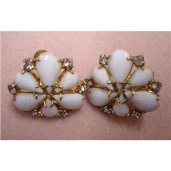 MILK GLASS & RHINESTONE EARRINGS  #1937510