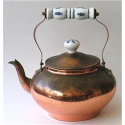 Copper Tea Pot w/ Delph & Brass Handles #1938091