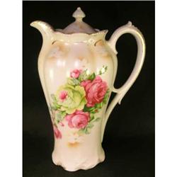 ANTIQUE PORCELAIN ROSES FLORAL CHOCOLATE POT #1938552