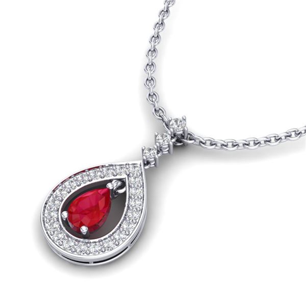 1.15 ctw Ruby & Micro Pave VS/SI Diamond Necklace 14k White Gold - REF-49R3K