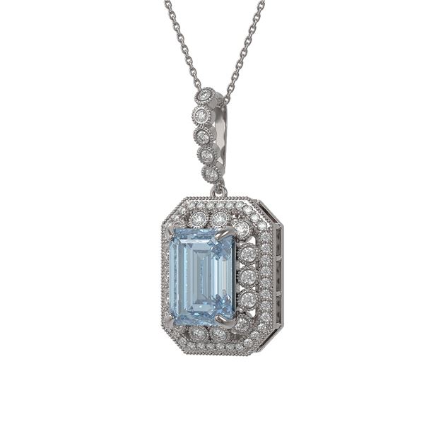 12.5 ctw Sky Topaz & Diamond Victorian Necklace 14K White Gold - REF-199W3H
