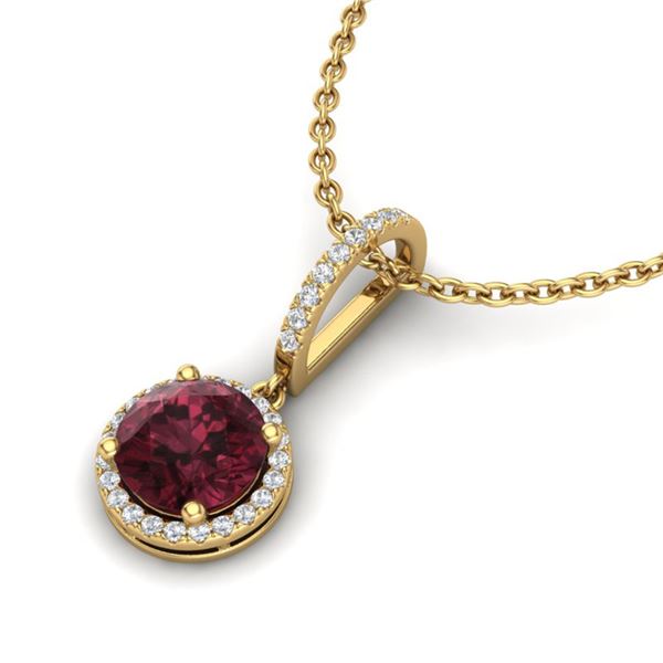 2.75 ctw Garnet & Micro Pave VS/SI Diamond Necklace 18k Yellow Gold - REF-45X3A