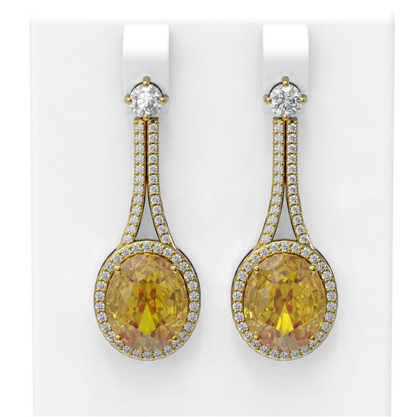 13.53 ctw Canary Citrine & Diamond Earrings 18K Yellow Gold - REF-224F2M