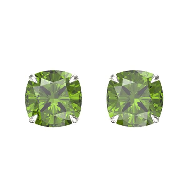 4 ctw Cushion Green Tourmaline Designer Stud Earrings 18k White Gold - REF-47Y2X